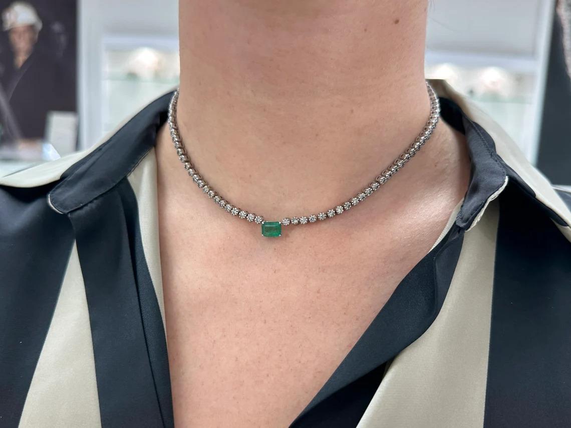 5.11tcw 14K Emerald Cut Emerald & Round Diamond Vintage White Gold Fancy Choker In New Condition For Sale In Jupiter, FL