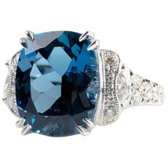 5.12 Carat Cushion Cut London Blue Topaz and 0.52 Carat Diamond Cocktail Ring
