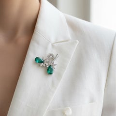 5.12 Carat Emerald 1.88 Ct SI/H Marquise Diamond Brooch Pendant 18k White Gold