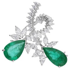 Pendentif broche marquise en or blanc 18 carats avec émeraude de 5,12 carats et diamants de 1,88 carat SI/H