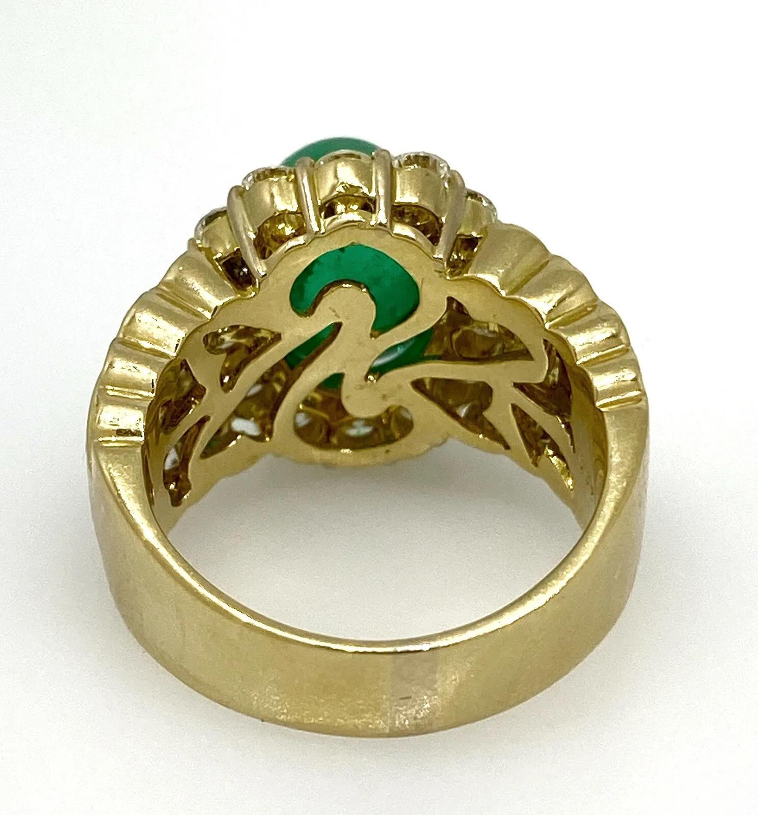 5.12 Carat Emerald Cabochon & Diamond Cocktail Ring in 18k Yellow Gold  In Excellent Condition For Sale In La Jolla, CA