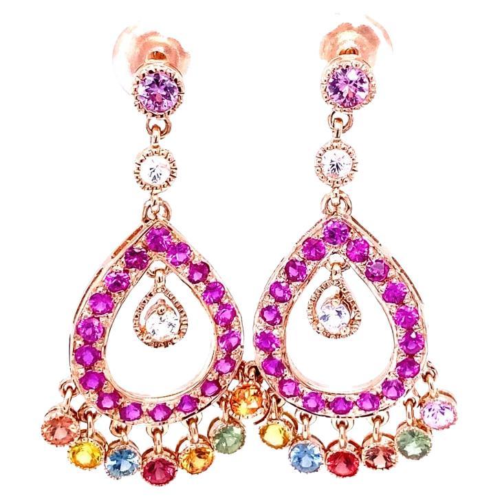 5.00 Carat Multi-Color Sapphire 14 Karat Rose Gold Dangle Earrings