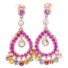 5.00 Carat Multi-Color Sapphire 14 Karat Rose Gold Dangle Earrings