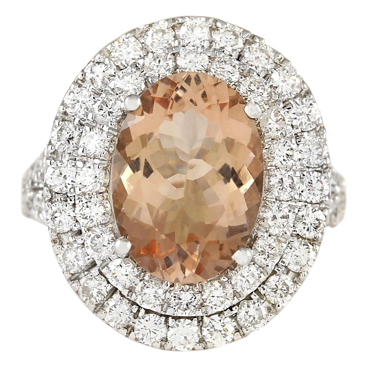 Morganite Diamond Ring In 14 Karat White Gold  For Sale