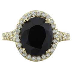 5.12 Carat Natural Sapphire 14 Karat Solid Yellow Gold Diamond Ring