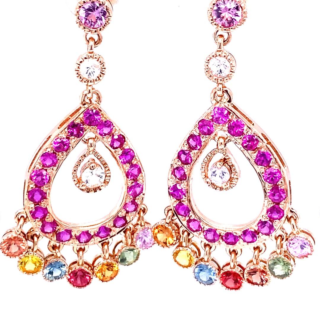 5.12 Carat Natural Sapphire Rose Gold Drop Earrings In New Condition For Sale In Los Angeles, CA