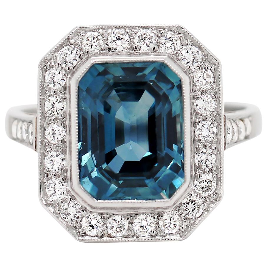 5.12 Carat Natural Unheated Sapphire and Diamond Platinum Ring