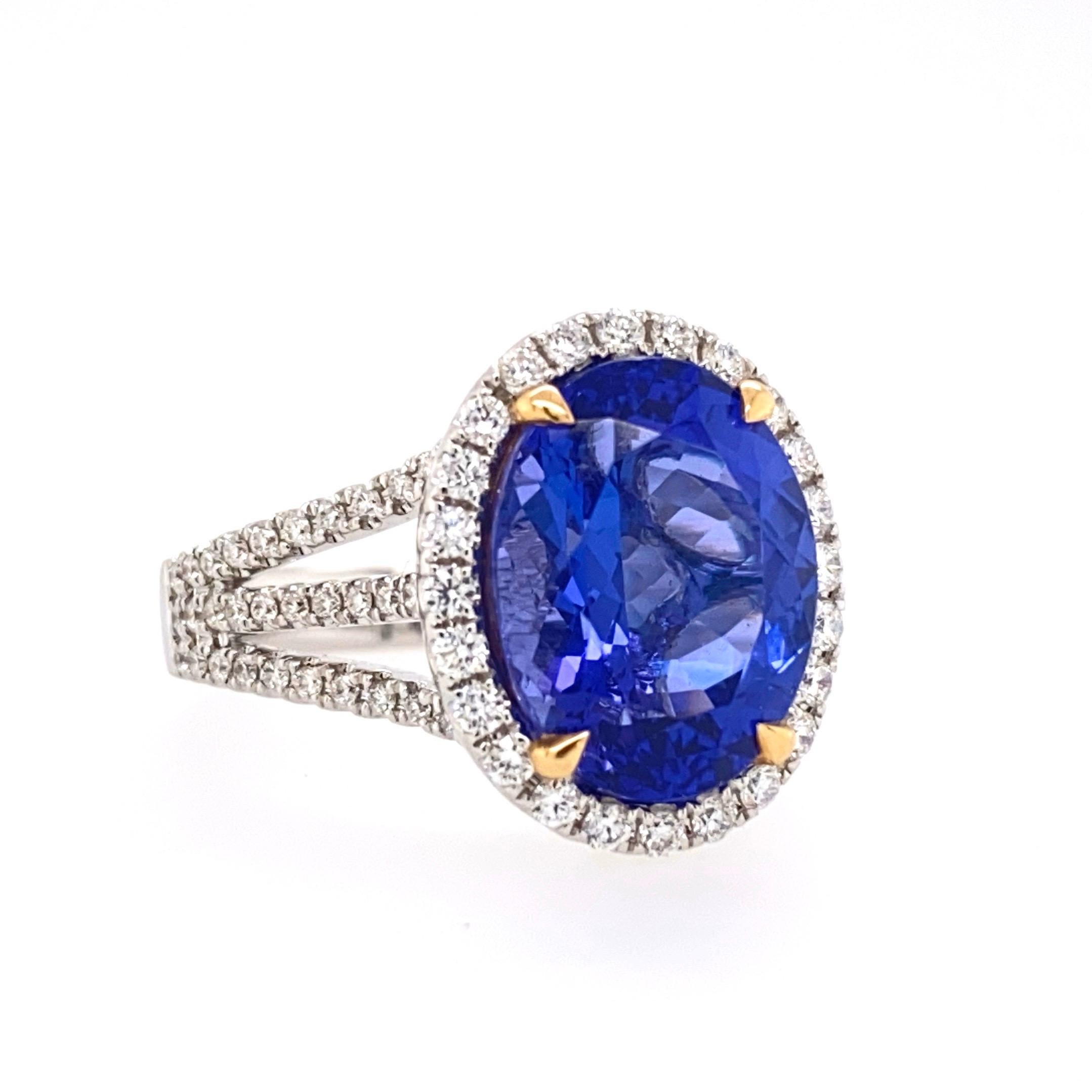 Oval Cut 5.12 Carat Oval Tanzanite and Diamond Cocktail Ring