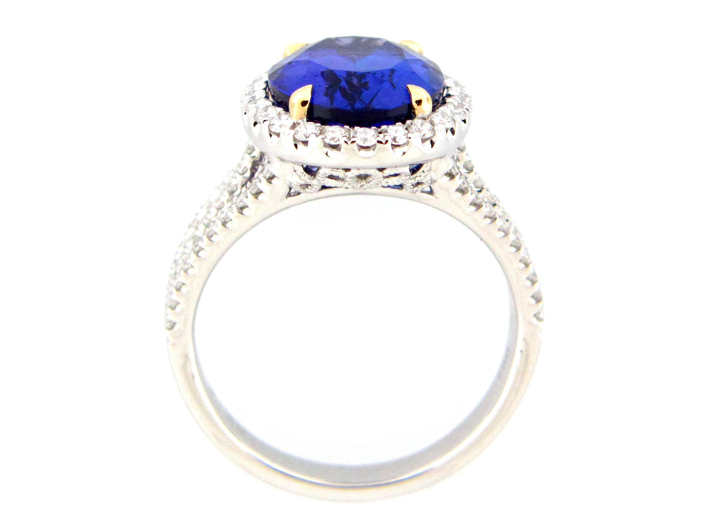 Oval Cut 5.12 Carat Oval Tanzanite and Diamond Cocktail Ring For Sale