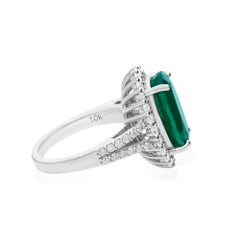 5.12 Carat Oval Zambian Emerald Cocktail Ring 0.9 Ct Diamond 10 Karat White Gold