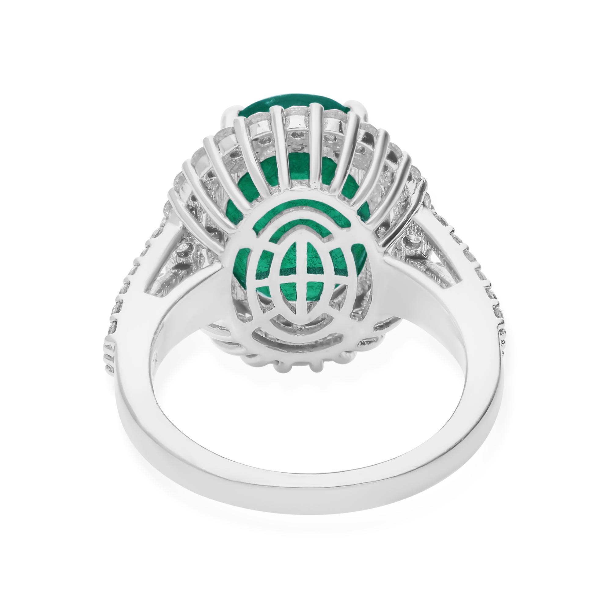 5.12 Carat Oval Zambian Emerald Cocktail Ring 0.9 Ct Diamond 10 Karat White Gold In New Condition For Sale In Diera, Dubai