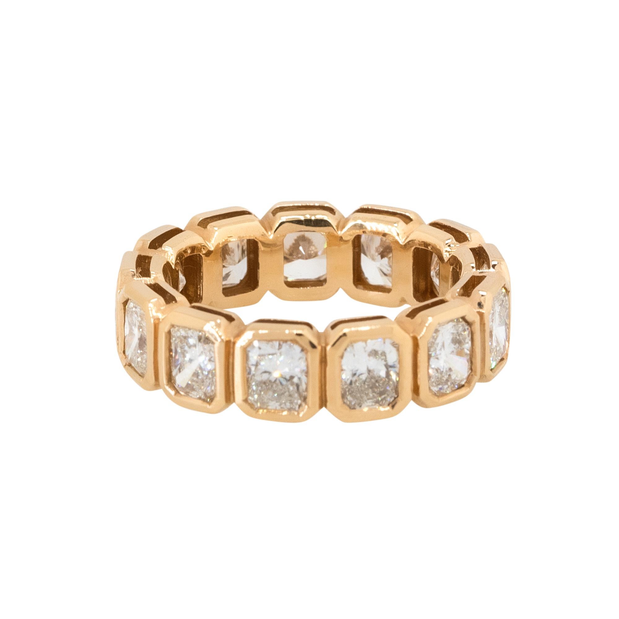 5.12 Carat Radiant Cut Diamond Eternity Ring 18 Karat In Stock In Excellent Condition For Sale In Boca Raton, FL