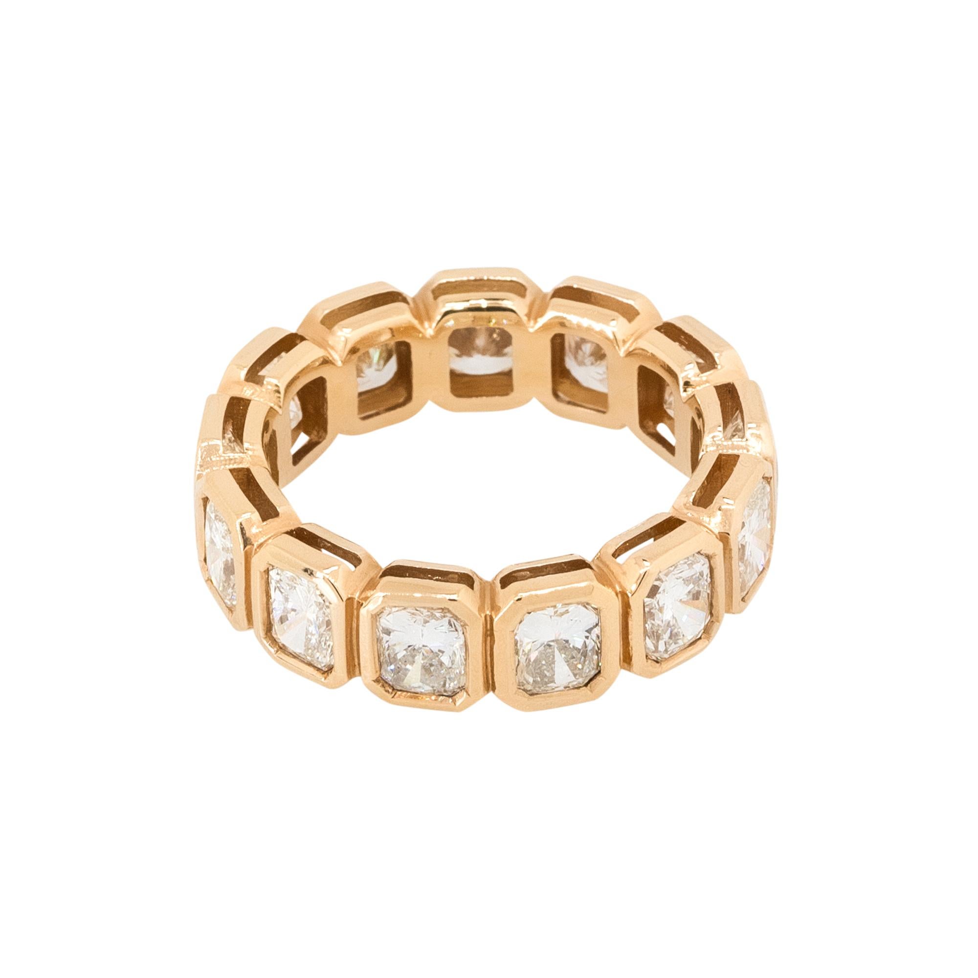 Women's 5.12 Carat Radiant Cut Diamond Eternity Ring 18 Karat In Stock For Sale