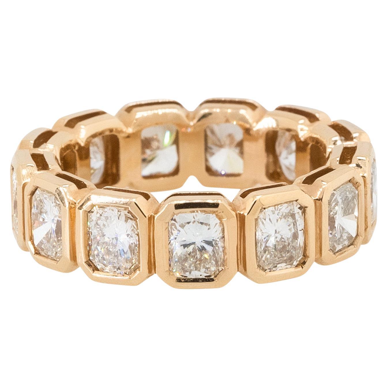 5.12 Carat Radiant Cut Diamond Eternity Ring 18 Karat In Stock For Sale