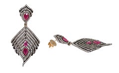 Pendientes de gota de rubí y diamantes de 5,12 quilates de estilo victoriano