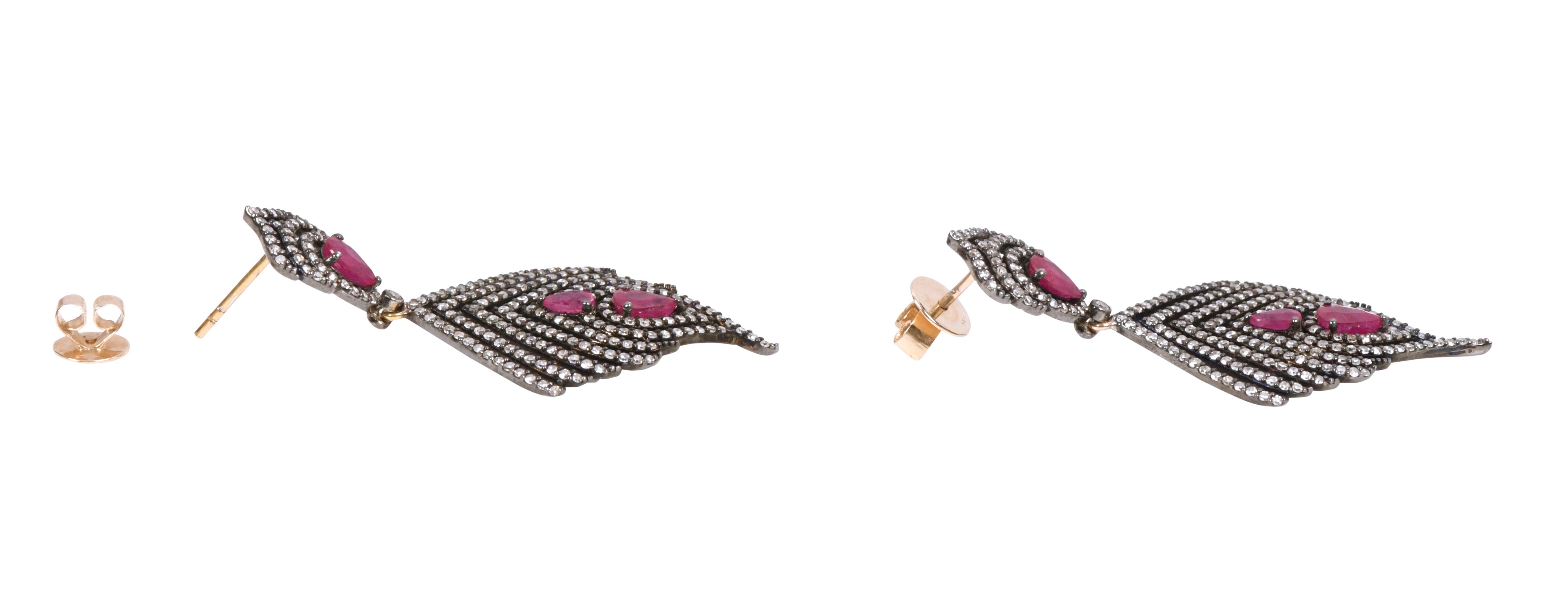 5.12 Carat Ruby and Diamond Drop Earrings in Victorian Style For Sale 2