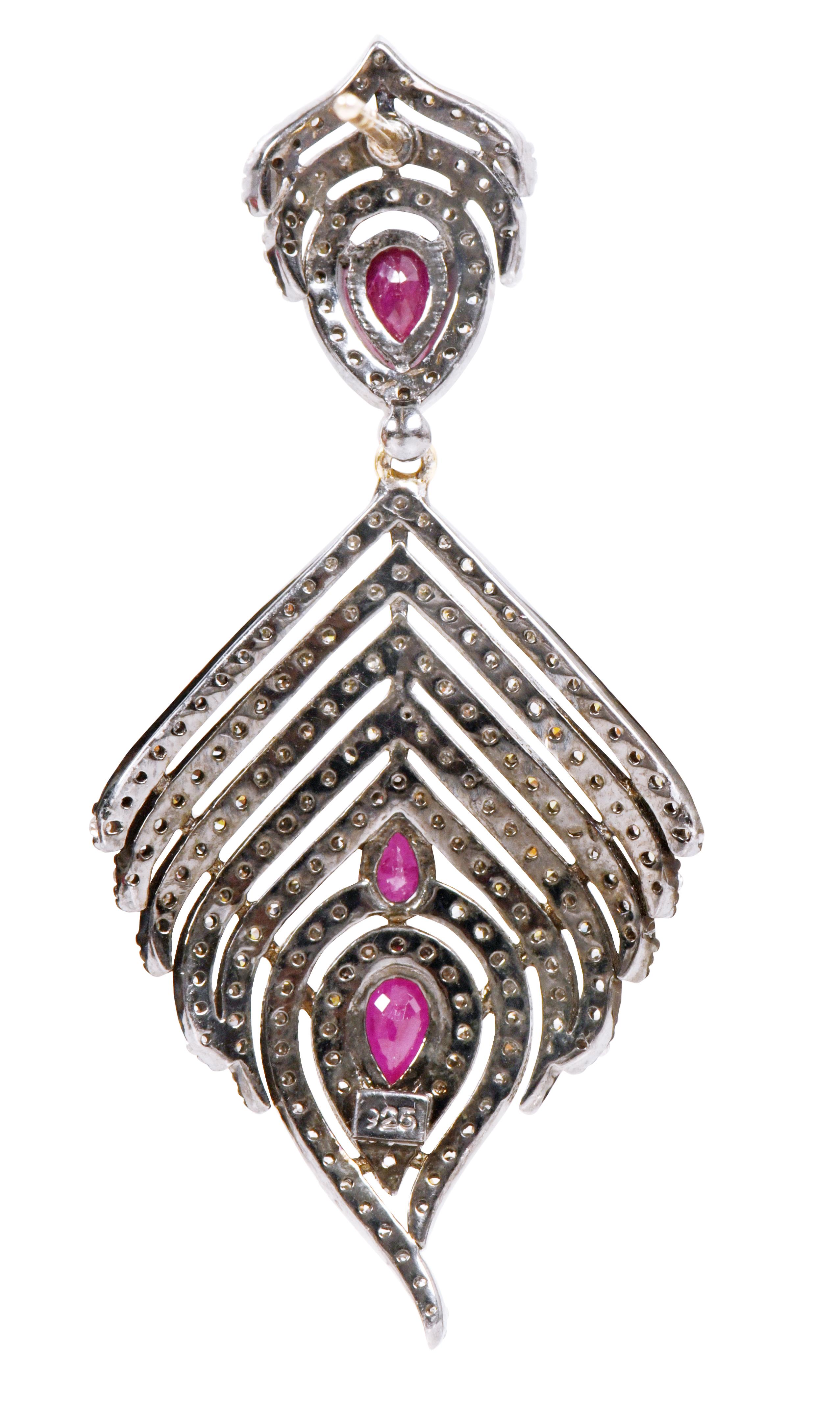 5.12 Carat Ruby and Diamond Drop Earrings in Victorian Style For Sale 3