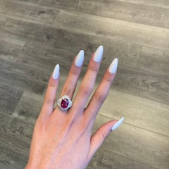 5.12 Carat Ruby with Diamond Art Deco Style Ring 18 Karat White Gold