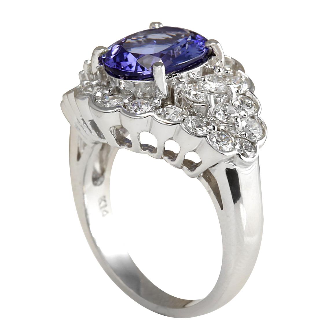 5.12 Carat Tanzanite 18 Karat White Gold Diamond Ring In New Condition For Sale In Manhattan Beach, CA
