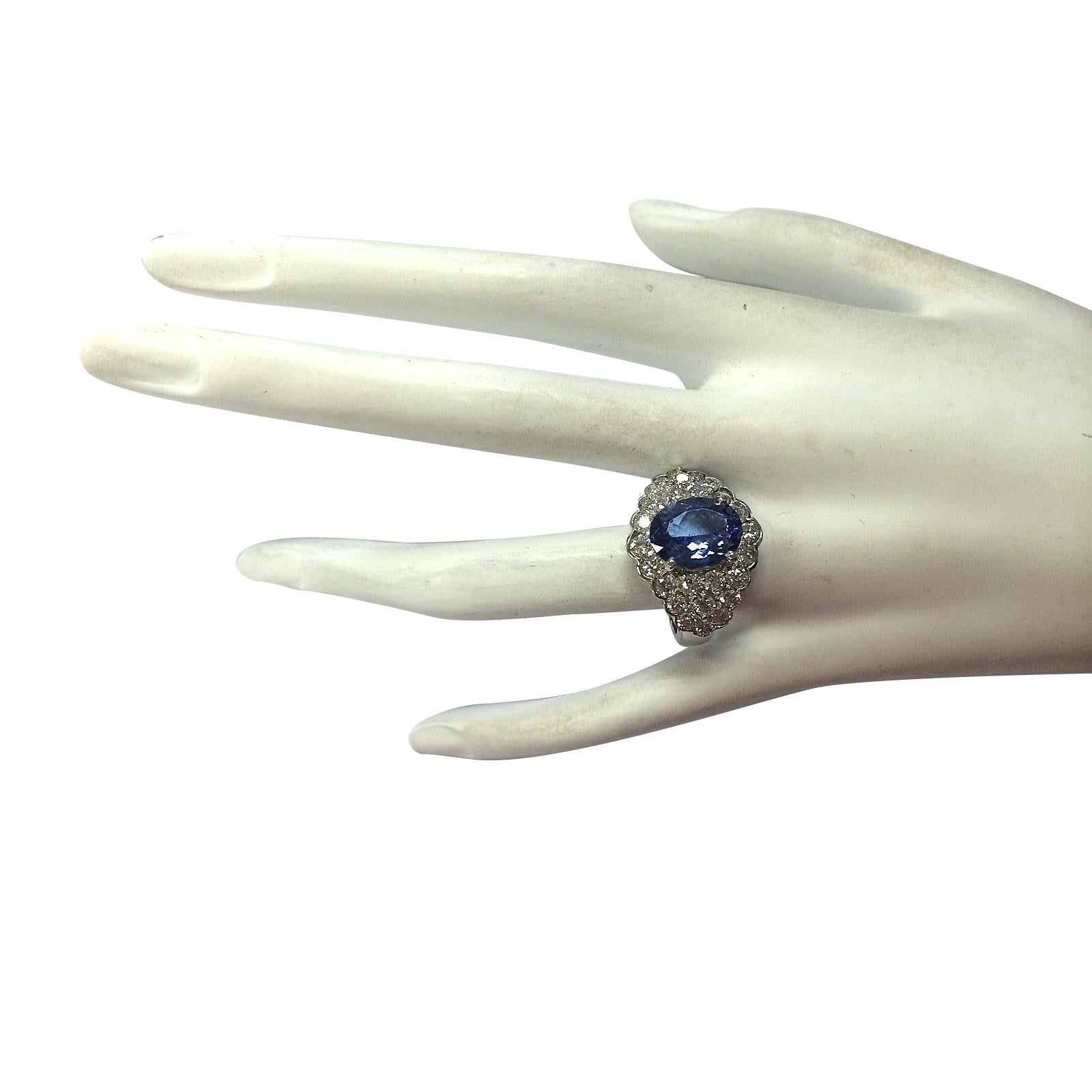 Women's 5.12 Carat Tanzanite 18 Karat White Gold Diamond Ring For Sale
