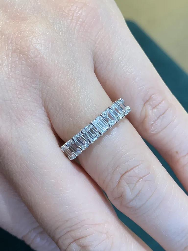 5.12 Carat Total Emerald Cut Diamond Eternity Band Ring in Platinum 5mm 6.25 For Sale 5