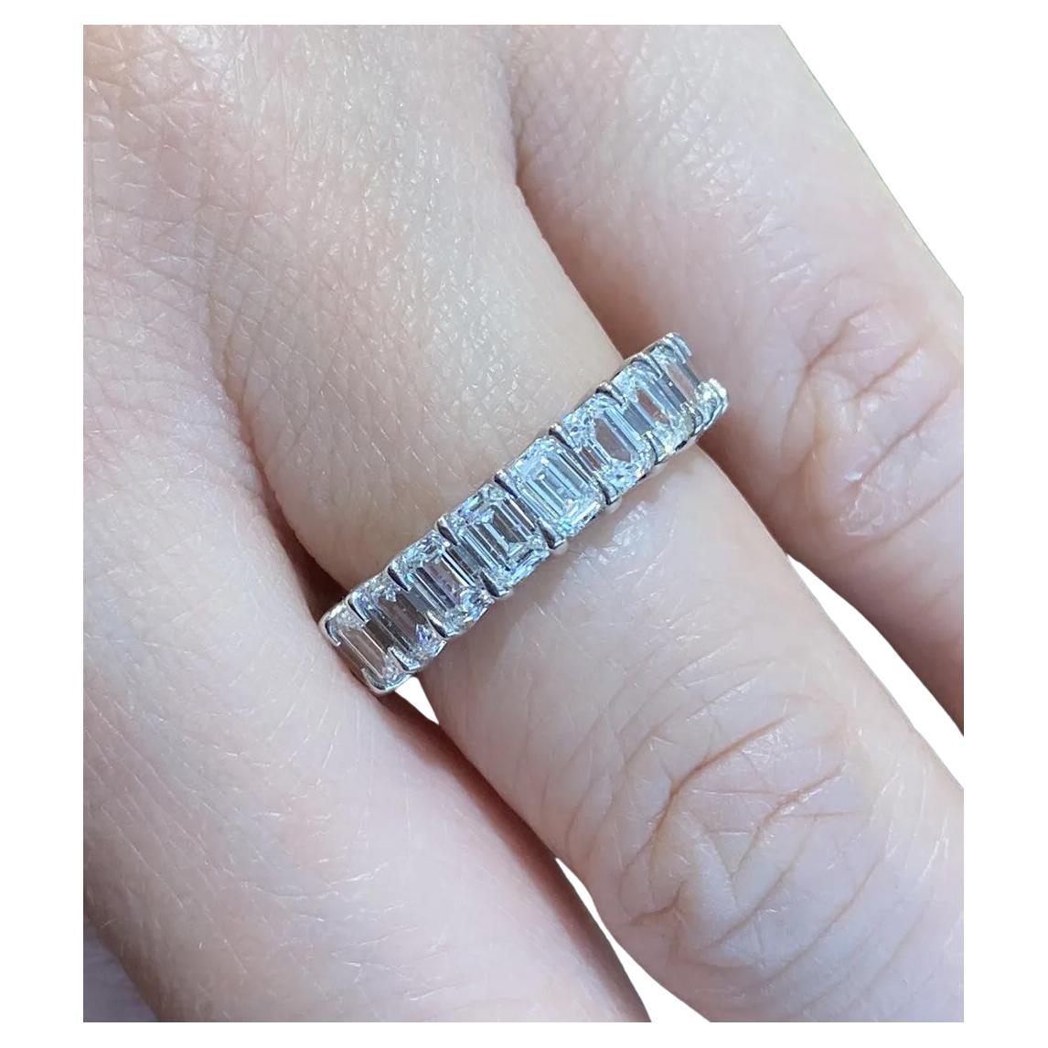 5.12 Carat Total Emerald Cut Diamond Eternity Band Ring in Platinum 5mm 6.25 For Sale