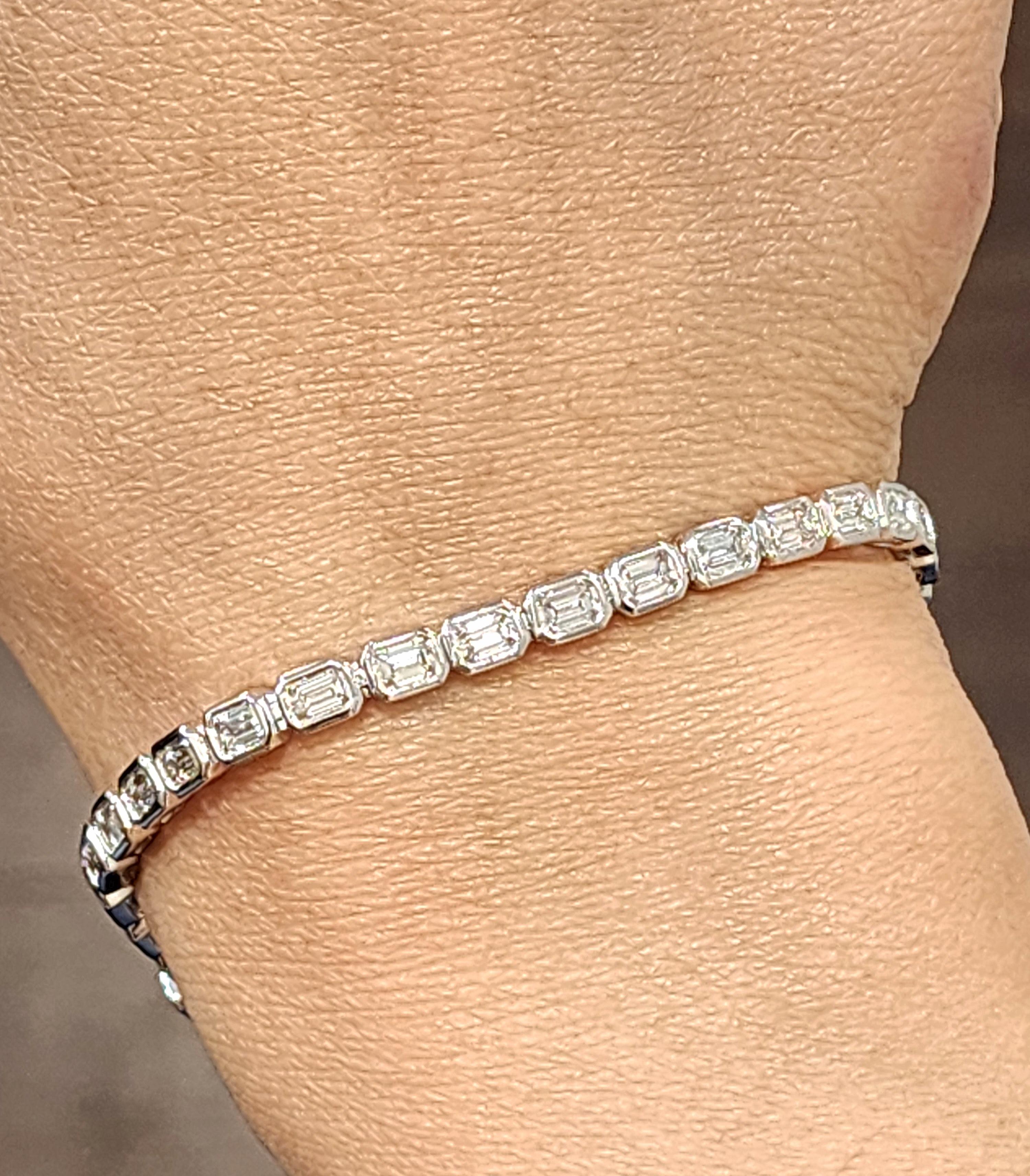 Modern 5.12 ct Emerald Cut East-West Bezel Set Tennis Bracelet