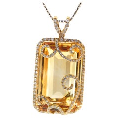 51.22 Carat Citrine Diamond Pendant in 18 Karat Yellow Gold