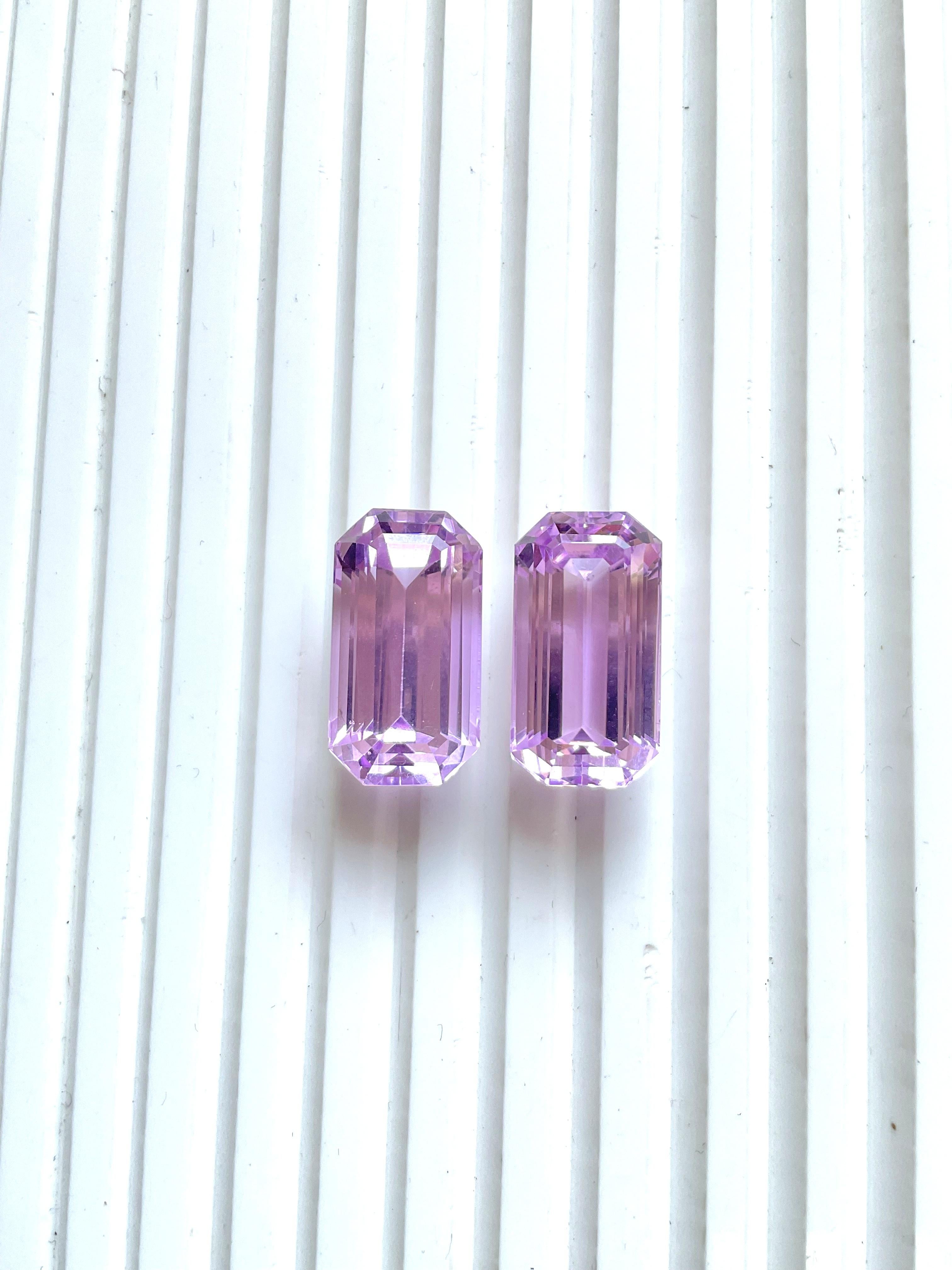 Art Deco 51.22 Carats Pink Kunzite Octagon Pair Natural Cut Stone For Fine Gem Jewellery For Sale