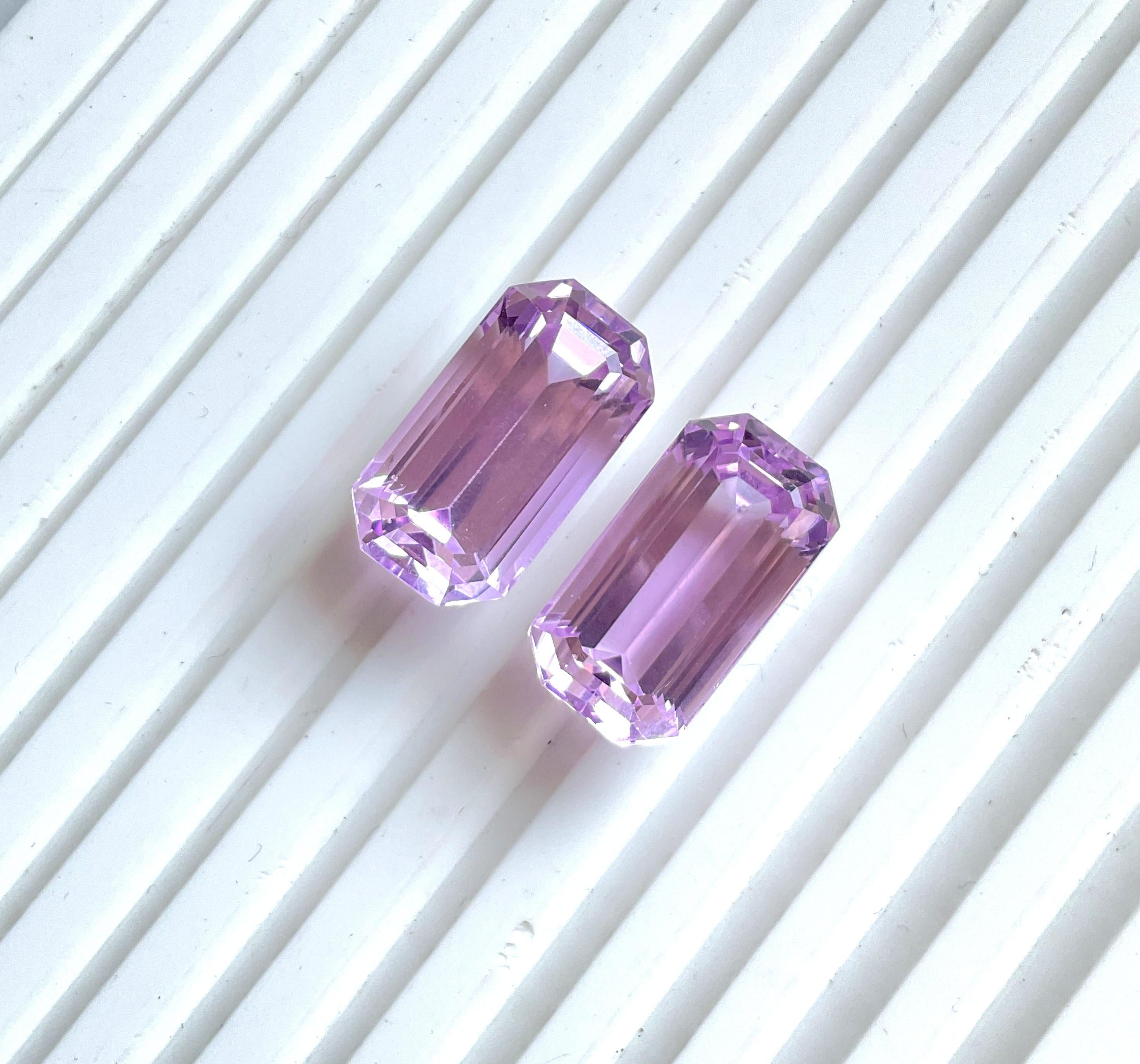 Octagon Cut 51.22 Carats Pink Kunzite Octagon Pair Natural Cut Stone For Fine Gem Jewellery For Sale