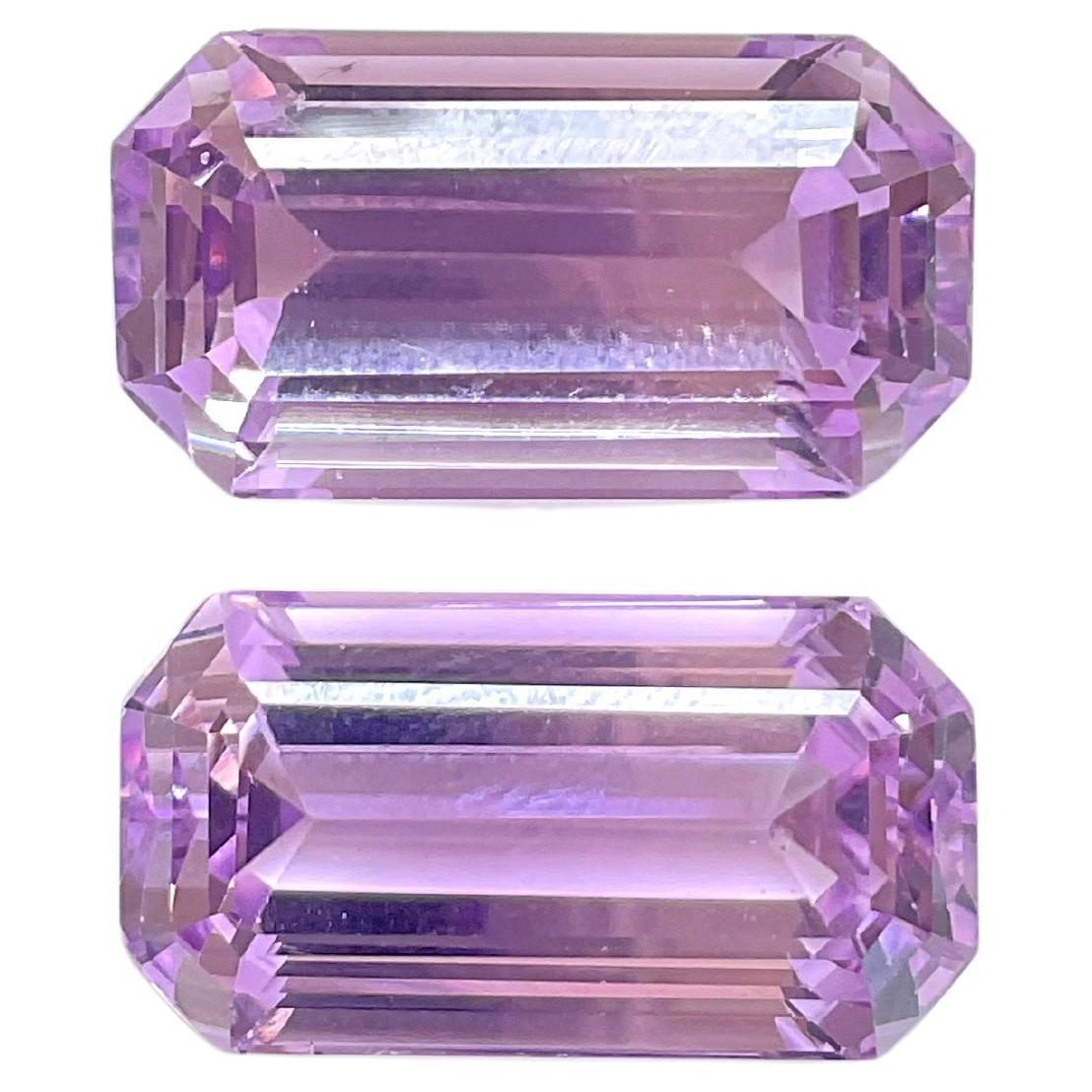 51.22 Carats Pink Kunzite Octagon Pair Natural Cut Stone For Fine Gem Jewellery