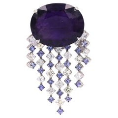 51.25 Carat Amethyst Tanzanite Topaz Diamond 18 Karat White Gold Brooch