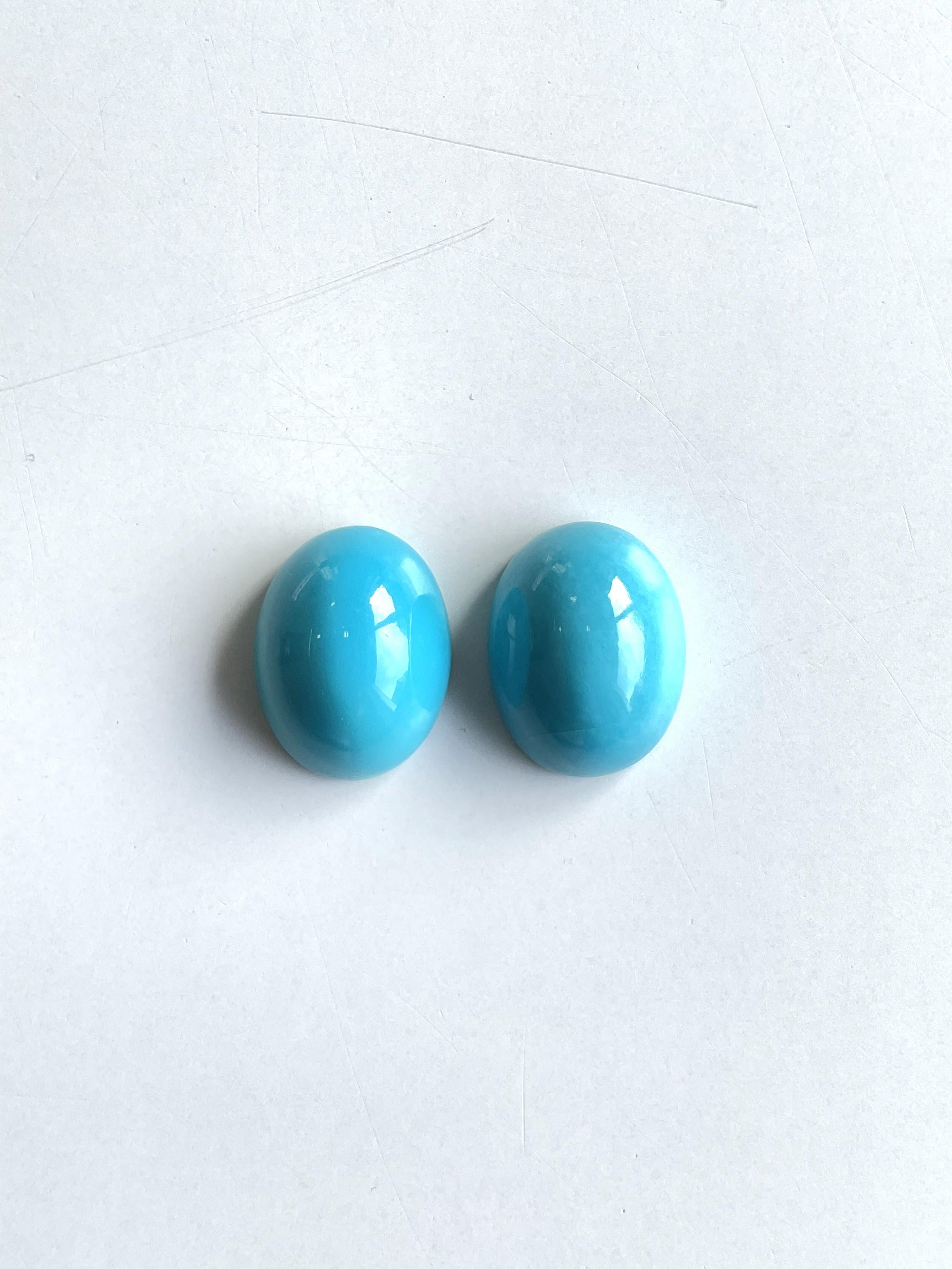 51.26 Carats Turquoise Arizona Cabochons 2 Pieces Pair For Jewelry Natural Gem In New Condition For Sale In Jaipur, RJ