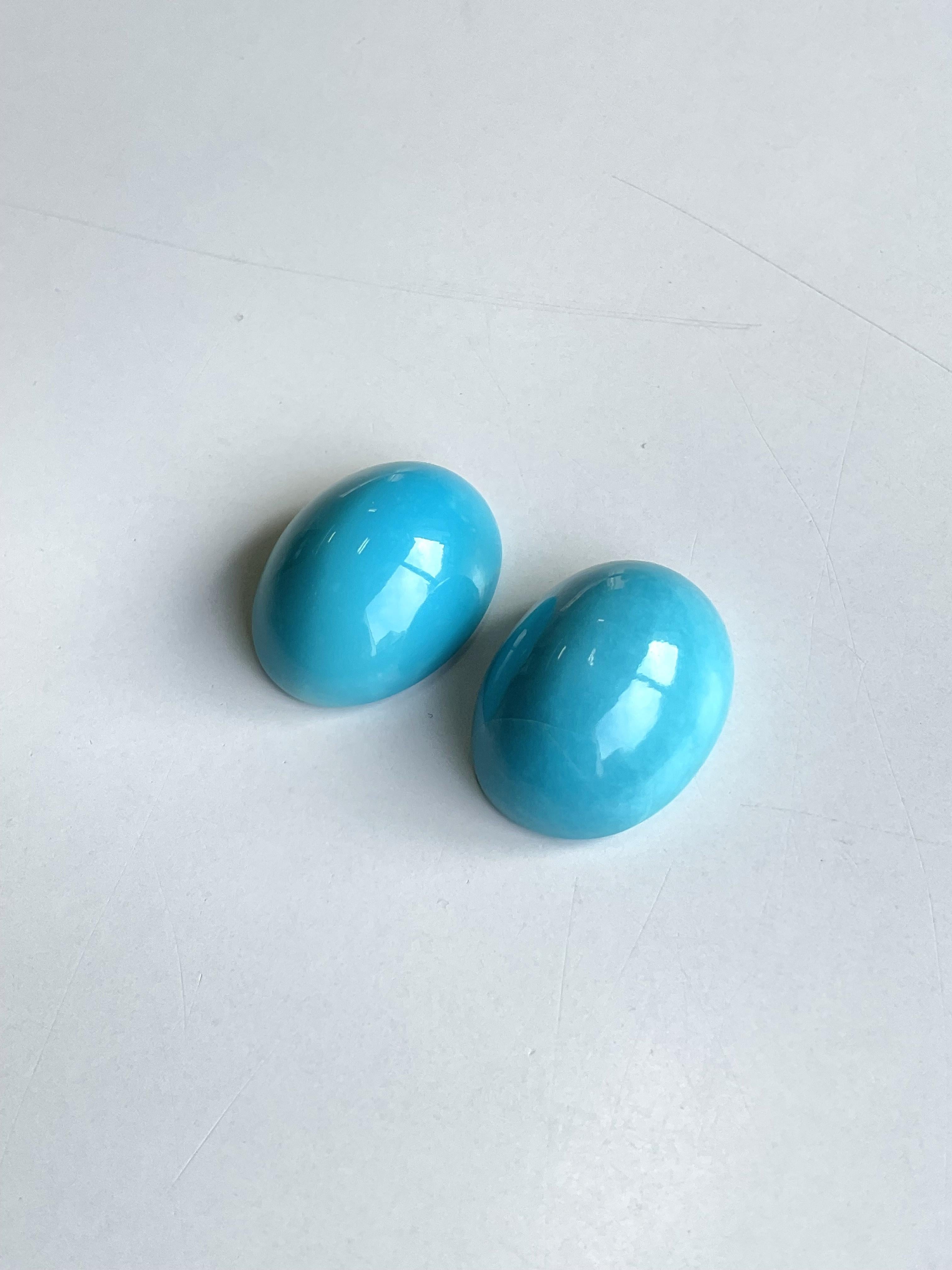 51.26 Carats Turquoise Arizona Cabochons 2 Pieces Pair For Jewelry Natural Gem For Sale 1