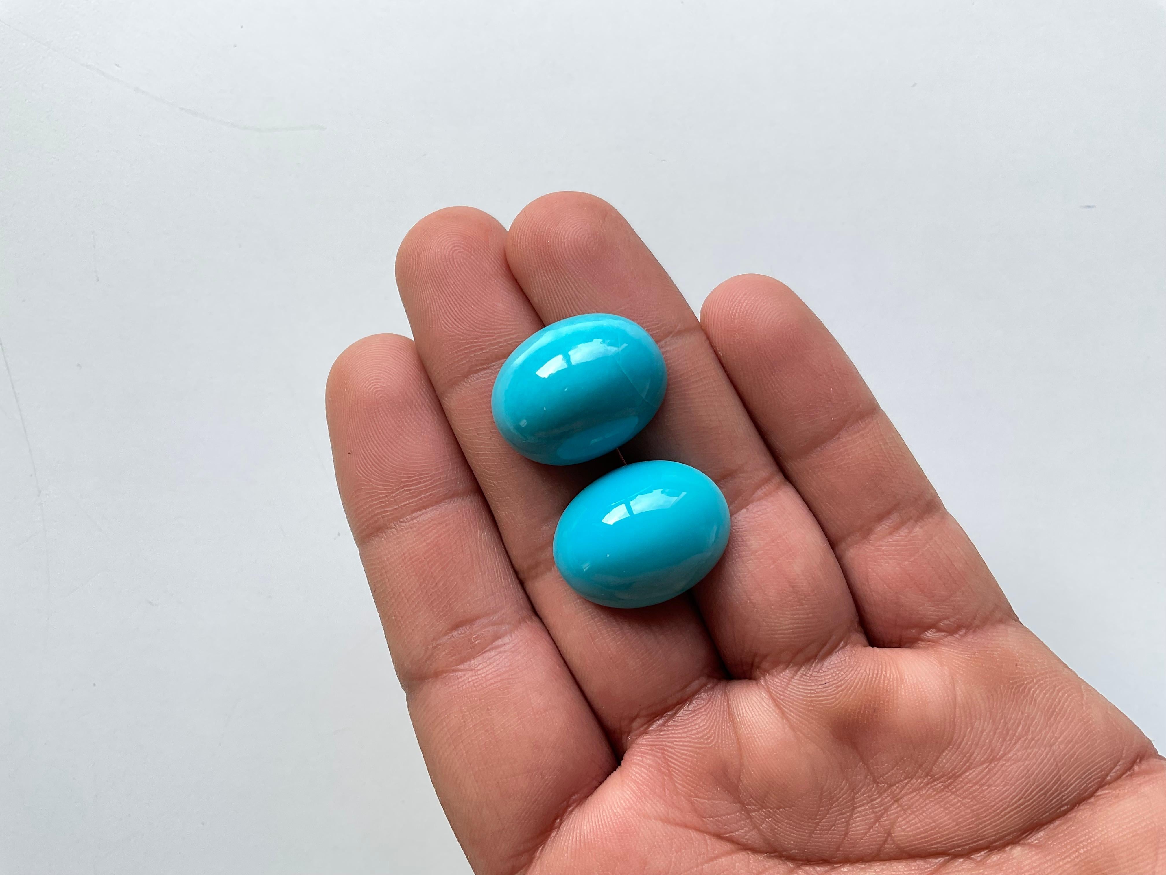 51.26 Carats Turquoise Arizona Cabochons 2 Pieces Pair For Jewelry Natural Gem For Sale 2