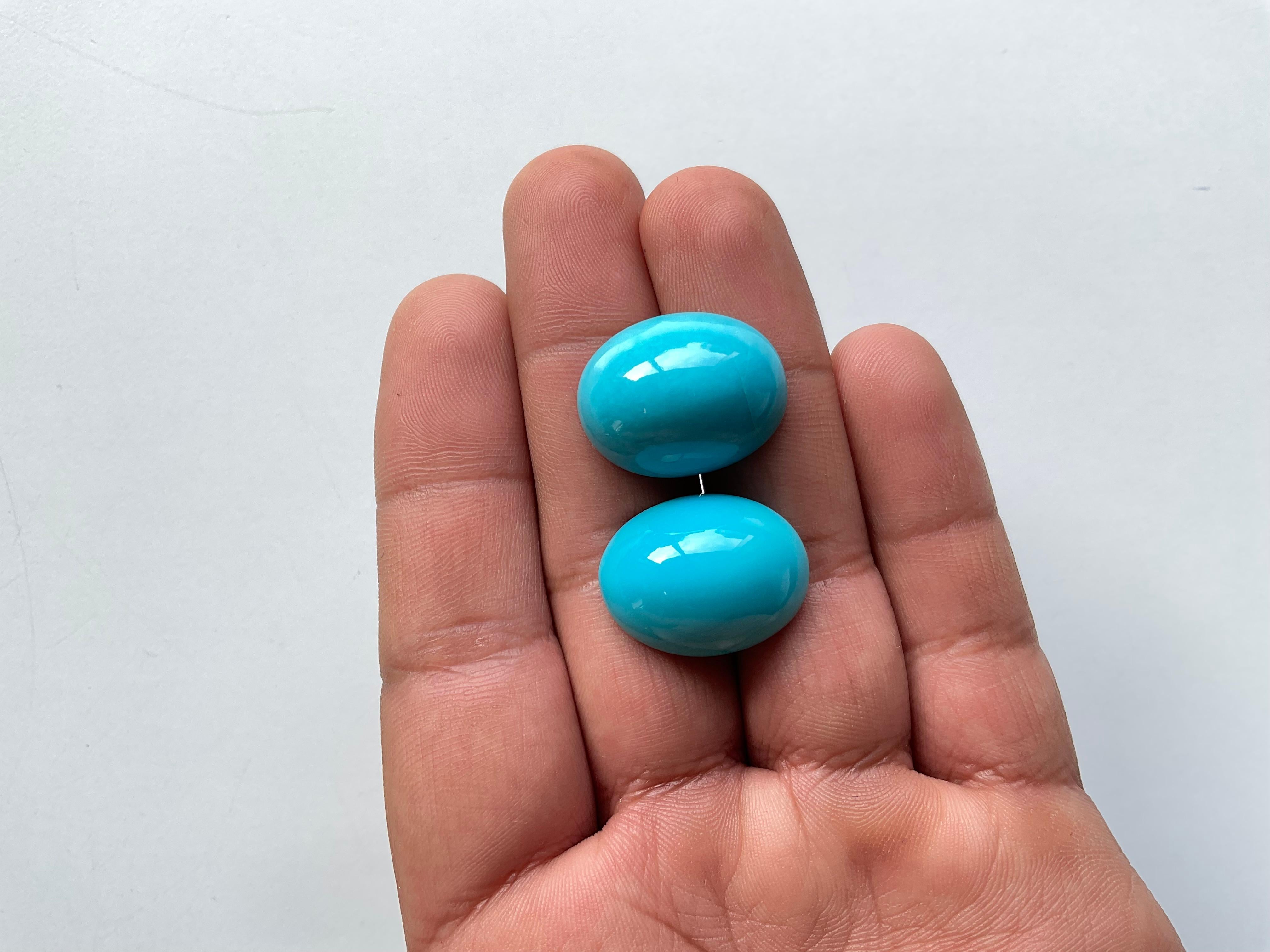 51.26 Carats Turquoise Arizona Cabochons 2 Pieces Pair For Jewelry Natural Gem For Sale 3