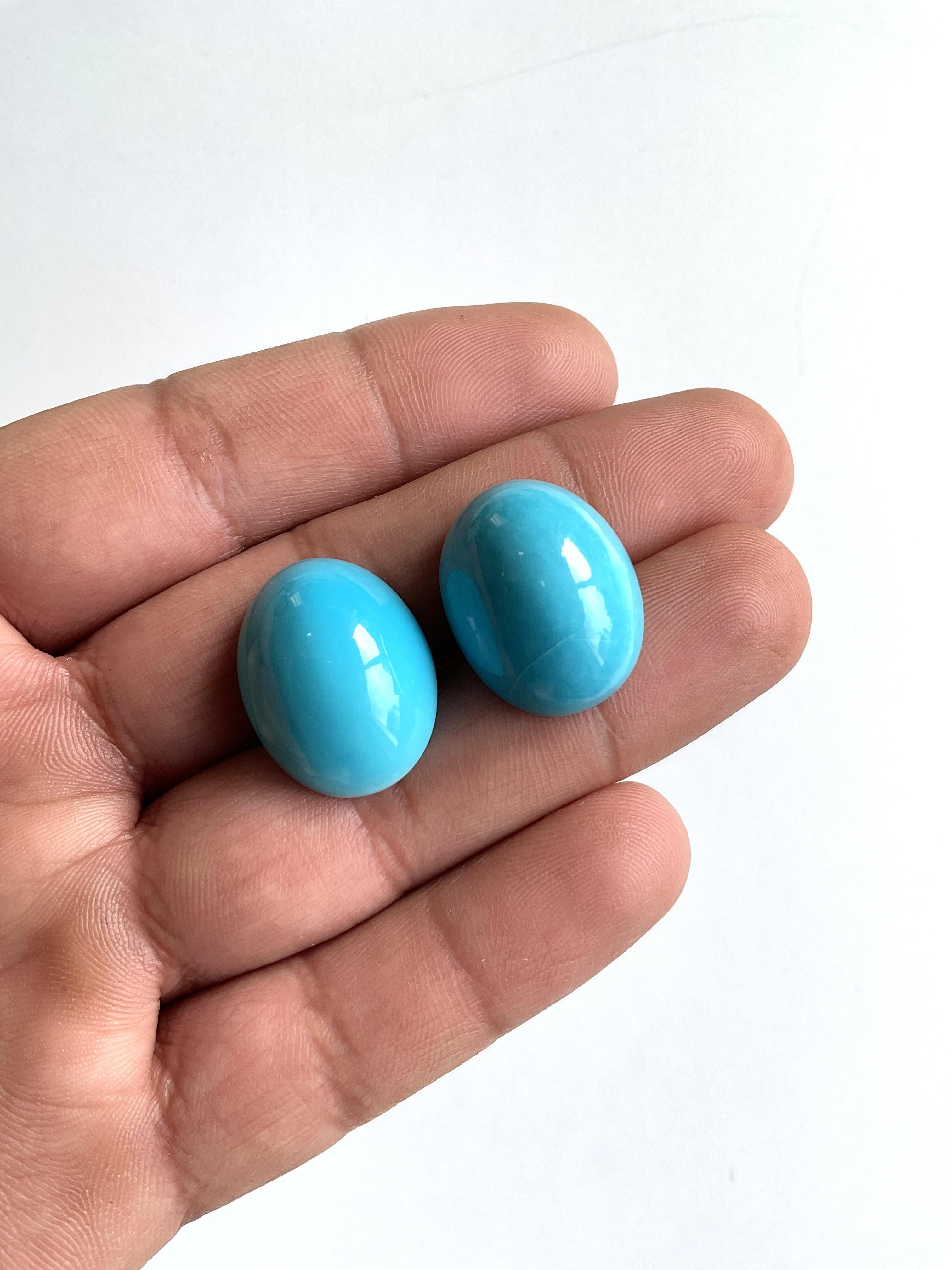 51.26 Carats Turquoise Arizona Cabochons 2 Pieces Pair For Jewelry Natural Gem For Sale 4