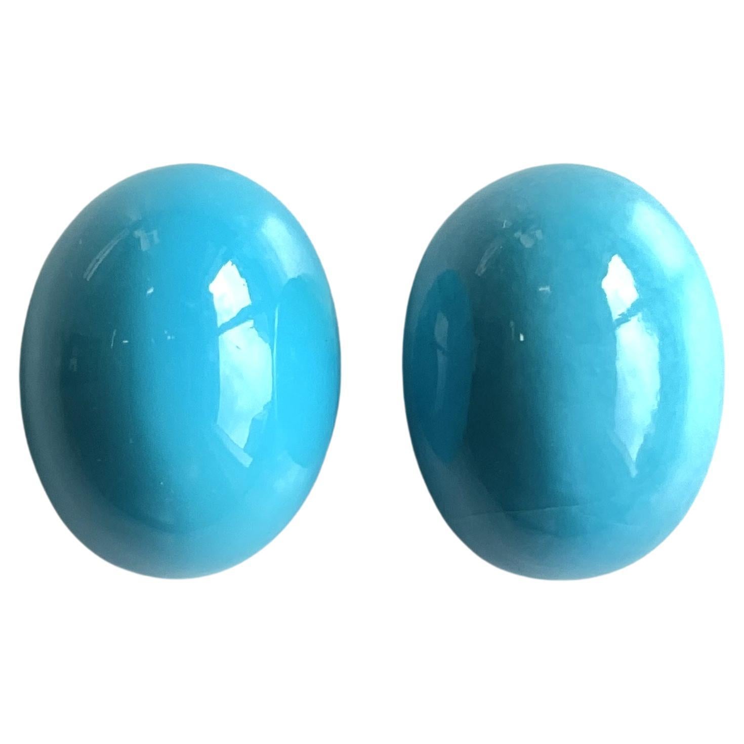 51.26 Carats Turquoise Arizona Cabochons 2 Pieces Pair For Jewelry Natural Gem For Sale