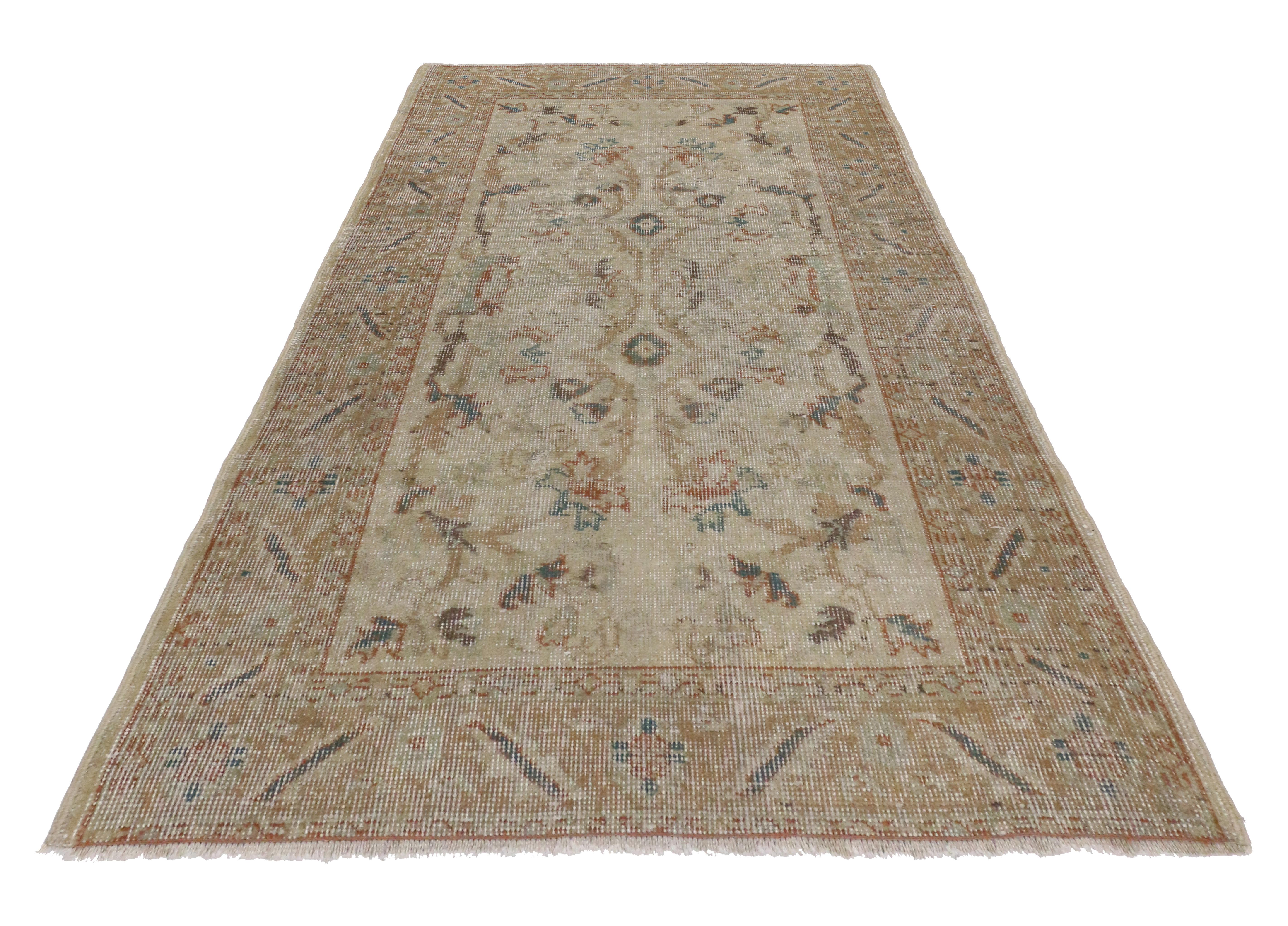 Hand-Knotted Distressed Vintage Turkish Sivas Rug with Rustic Farmhouse Style
