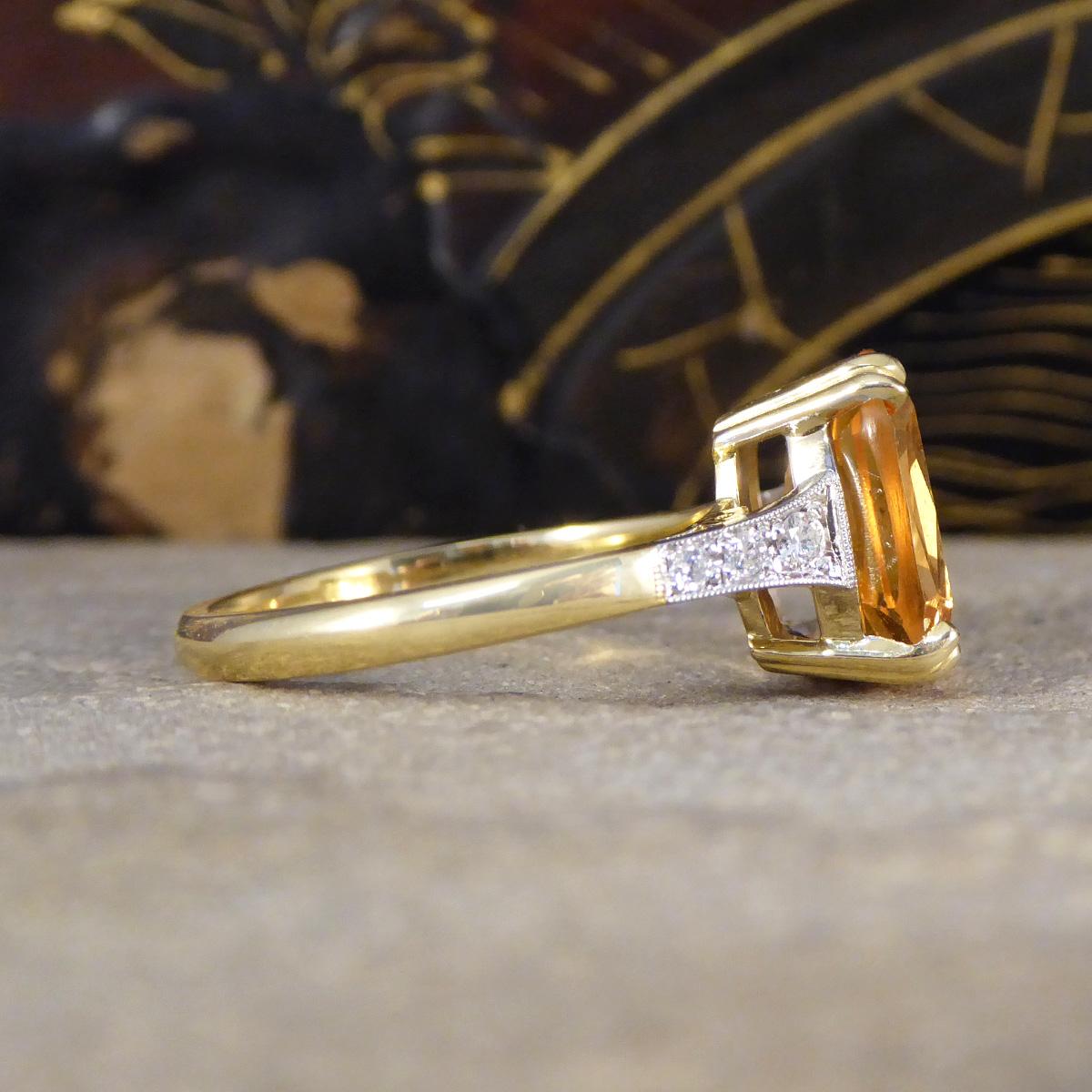 Edwardian 5.12ct Imperial Topaz Ring with Diamond Set Tapered Shoulders in 18ct Gold