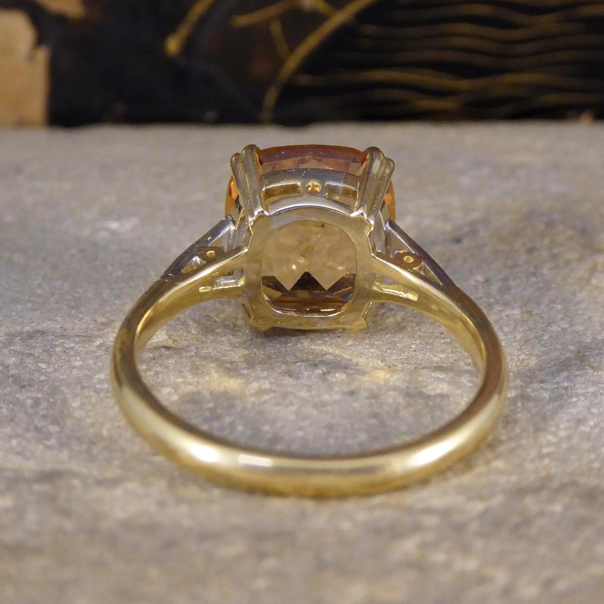 Brilliant Cut 5.12ct Imperial Topaz Ring with Diamond Set Tapered Shoulders in 18ct Gold