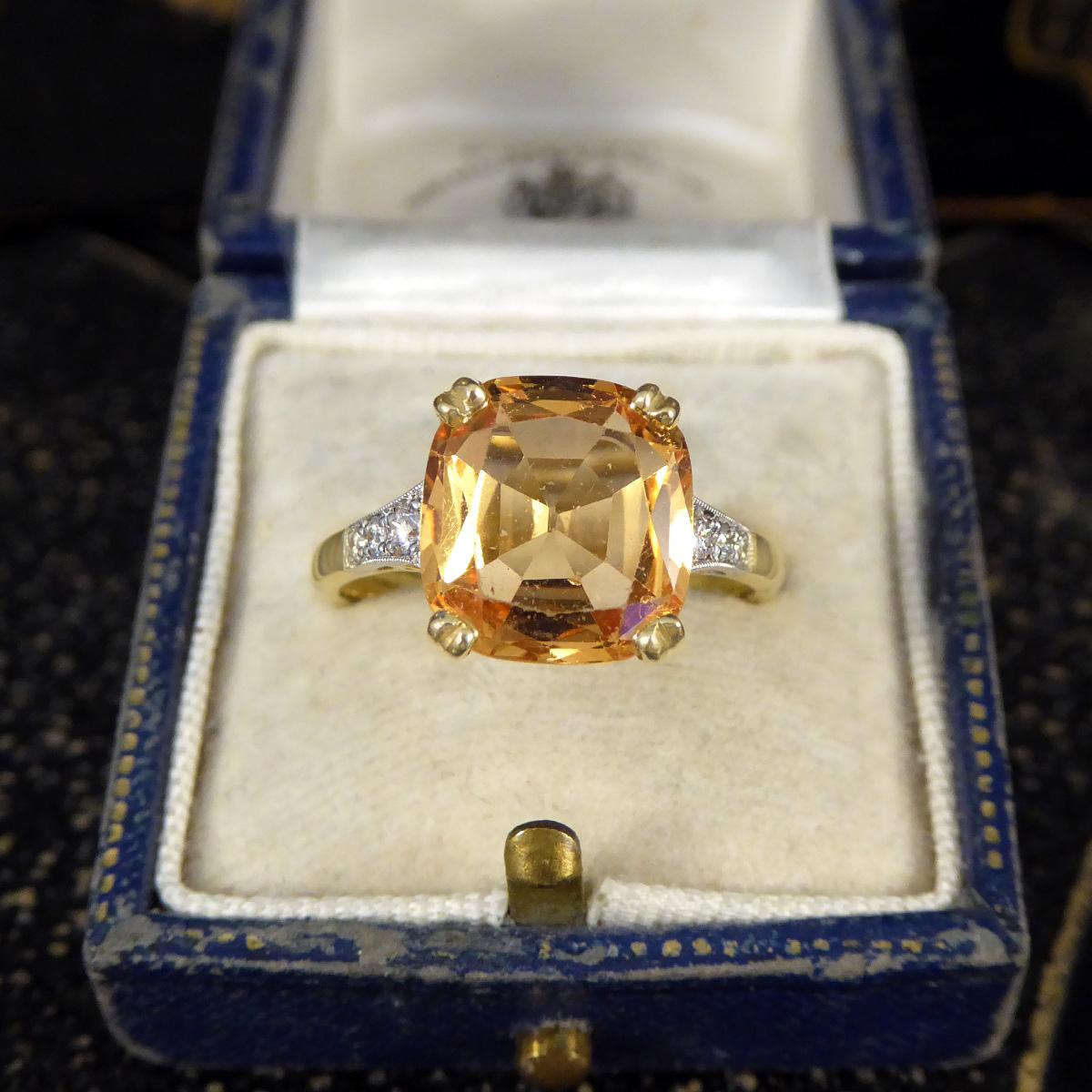 5.12ct Imperial Topaz Ring with Diamond Set Tapered Shoulders in 18ct Gold 1