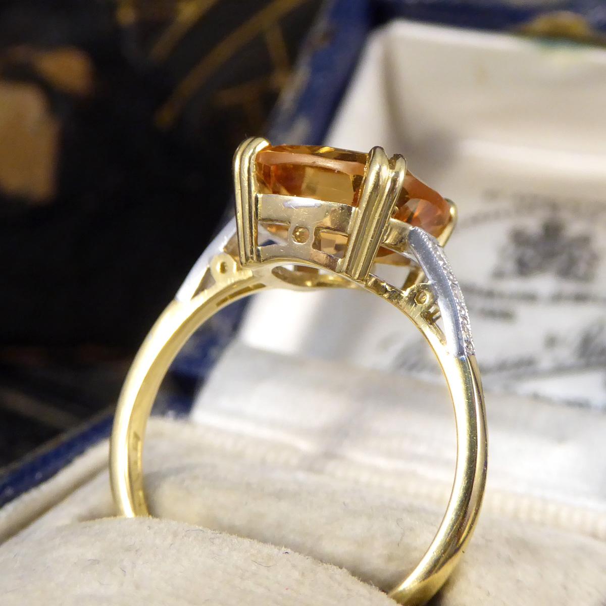5.12ct Imperial Topaz Ring with Diamond Set Tapered Shoulders in 18ct Gold 2