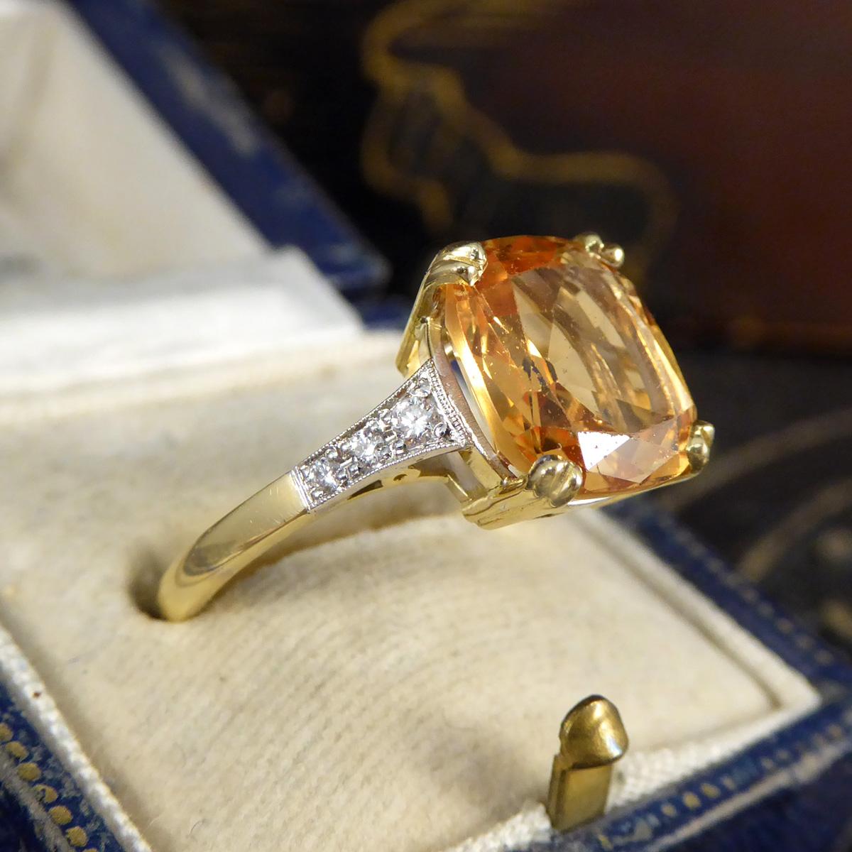 5.12ct Imperial Topaz Ring with Diamond Set Tapered Shoulders in 18ct Gold 3