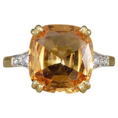 5.12ct Imperial Topaz Ring with Diamond Set Tapered Shoulders in 18ct Gold