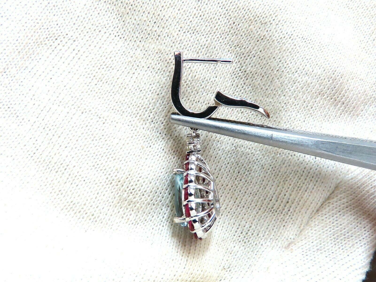 5.12 Carat Natural Aquamarines Ruby Diamond Dangle Earrings 14 Karat 1