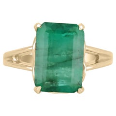 5.12cts 14K Natural Emerald-Emerald Cut Solitaire Gold Engagement Ring