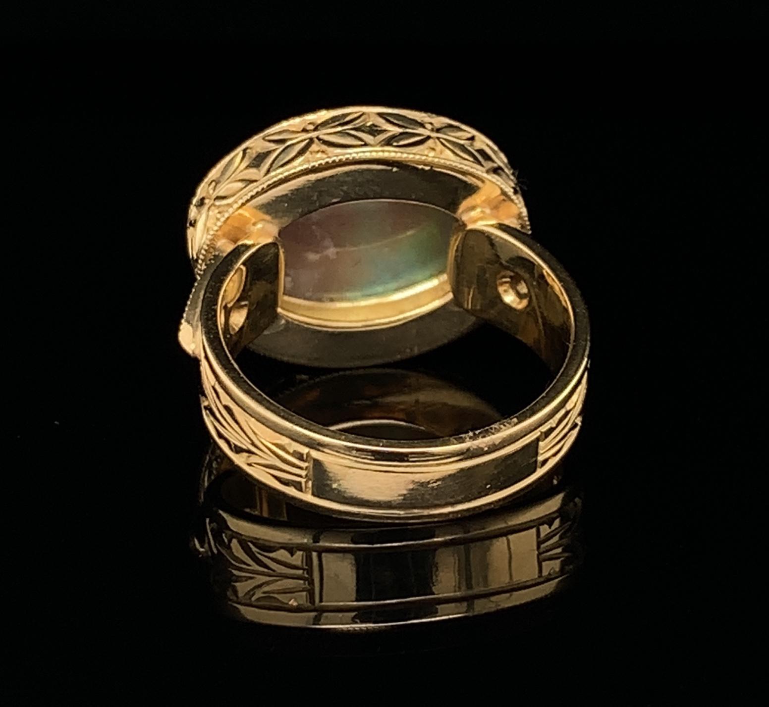 5.13 Carat Australian Opal Diamond Yellow Gold Handmade Dome Cocktail Ring 1
