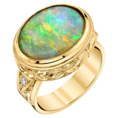 5.13 Carat Australian Opal Diamond Yellow Gold Handmade Dome Cocktail Ring
