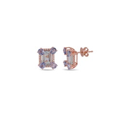 5.13 Carat Clear Aquamarine & Sapphire Earring Studs in 18k White Gold